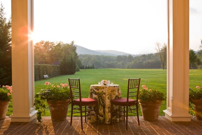 The Inn's veranda offers a sweeping view of the Blue Ridge Mountains.
