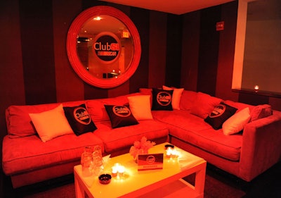 Intimate V.I.P. areas on the nightclub's second level were complete with branded pillows.