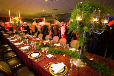 Ferns draped a table display inspired by a state dinner during the Lincoln administration, which included a buffet featuring some of the president's favorite foods, such as duck with wild rice.