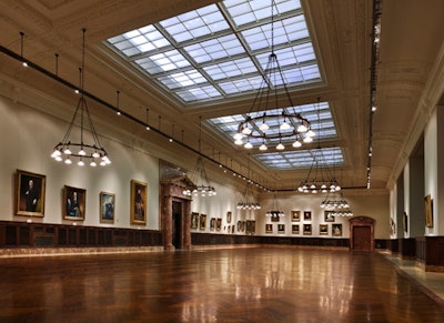 On the walls of the Edna Barnes Salomon room hang paintings by Mikhaly Munkacsy, James Peale, and Samuel F. B. Morse.
