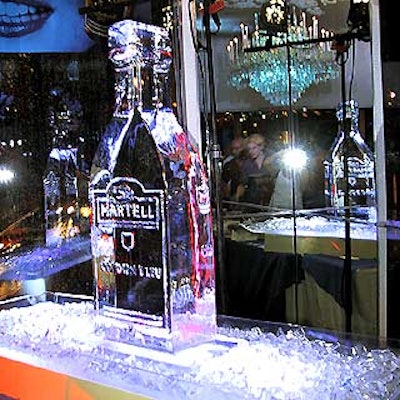 An ice sculpture of a bottle of Martell Cognac, one of the evening's sponsors, was carved by Tavern on the Green.