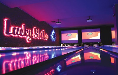 The venue's name lights up the lanes.