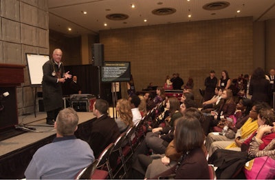 Eddie Osterland, a professional speaker on power entertaining and America's first master sommelier, led the 'Power Entertaining With Food & Wine' session on the mini stage.