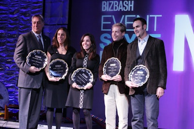BizBash honored 2008 Hall of Fame inductees (from left) Robert Hulsmeyer, Jaclyn Bernstein, Elizabeth Harrison, John Schwartz, Mark Veeder, and Lara Shriftman (not pictured).