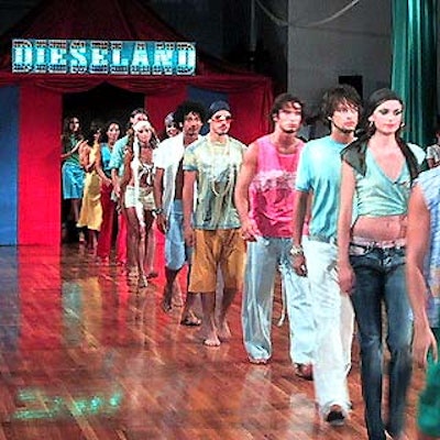 A procession of models ended the fashion show portion of Diesel's Dieseland fashion show at the Puck Building.