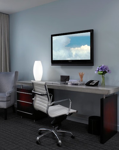 All rooms will have a 42-inch flat-panel TV and a work area with wireless and wired high-speed Internet access.