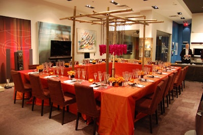 A rectangular table filled the showroom at Bang & Olufson.