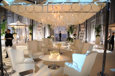 Jeffry Roick of McNabb Roick Events hung white chandeliers from gazebos for the cocktail reception.