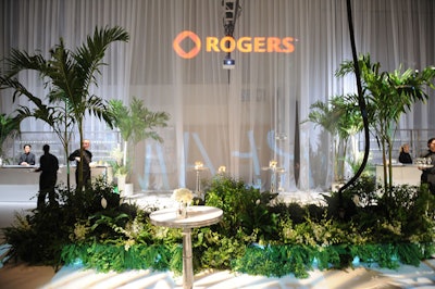 Event producer Mafalda Caruso displayed the names of event sponsors such as Rogers and CTV above a water feature during the cocktail reception.