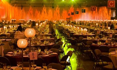 Organizers used coloured linens to divide the dining room's 390 tables into sections.