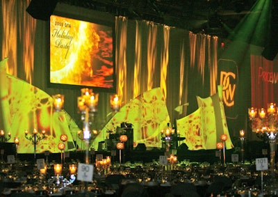 Liteworks Lighting Productions created a fire effect on the walls of the dining area.