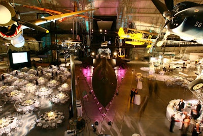 A sleek SR-71A Blackbird separated the cocktail and dining areas at the Udvar-Hazy Center gala.