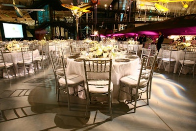 Sheer, glassy shag linens provided texture and movement at the dinner tables.