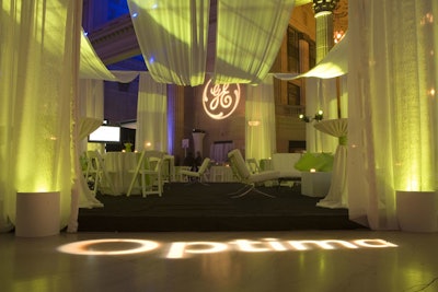 Branding efforts included gobos for GE and its new Optima brand.