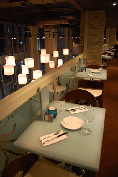 Seating in the wine and tapas lounge looks down on the restaurant and out onto Lake Ontario.