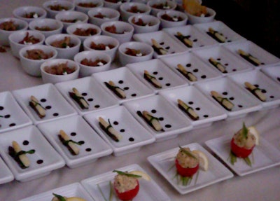 Aaron's Catering served passed hors d'oeuvres including tarragon tomato-stuffed lobster and cranberry duck confit.