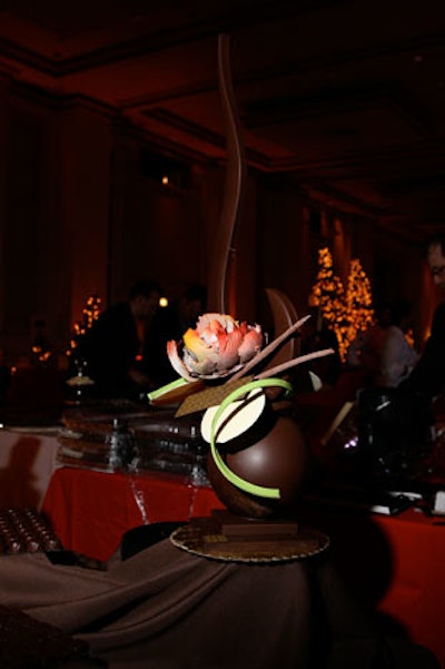 An abstract sculpture made of chocolate crowned the French Pastry School's table.