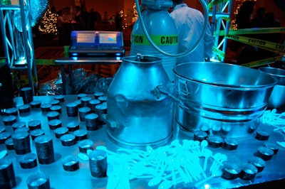 The Palmer House Hilton's pastry chef created chocolate ice cream, dubbed 'nitrogen chocolate,' in an exhibition space designed to look like a scientific hazard zone.