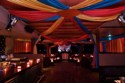 Producers turned the interior of Tenjune into a circus tent, with help from colorful fabrics draped from the ceiling.