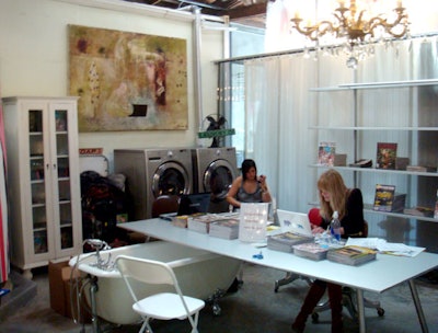 The event organizers converted the residential venue's bathroom into a media lounge complete with a resource library, Internet connections, and an interview platform.