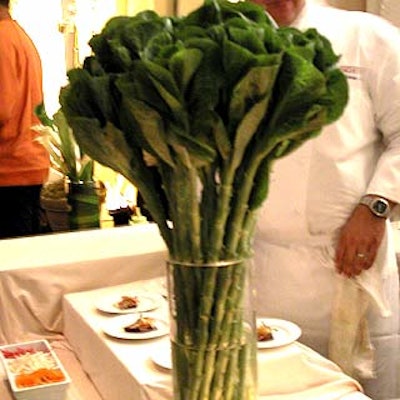 Bloom provided floral arrangement for all of the chef's stations, including a kale arrangement at the Montrachet table.