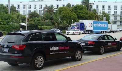 Audi, a sponsor for Art Basel Miami Beach and exclusive automotive sponsor of Design Miami, branded a fleet of vehicles that transported V.I.P.s to exhibits around the city, and that were also positioned outside key exhibits for additional exposure.