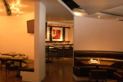 Circular booths create a loungey feel.