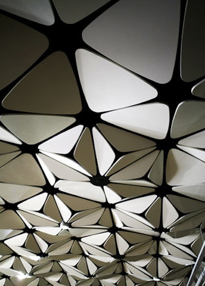 Ceiling panels feature a flower-petal design.