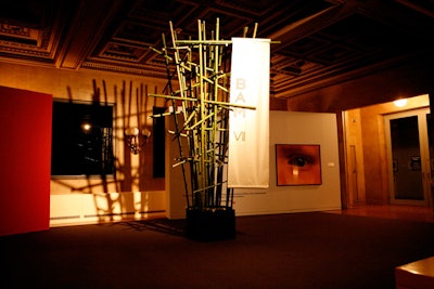 In lieu of a traditional Christmas tree, event producers from Fete erected a bamboo sculpture, which stood outside the entrance to the dining room.