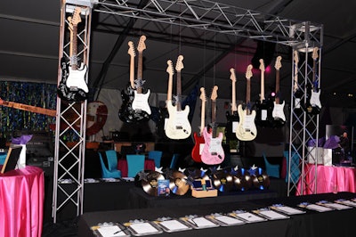 A lot of suspended guitars signed by artists such as Steven Tyler were many of the most coveted auction items on display.