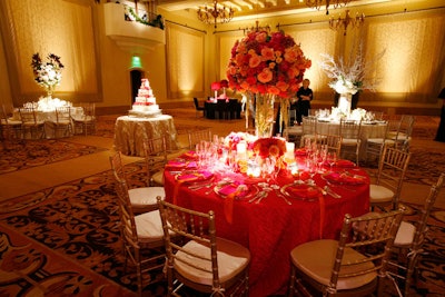 Arrangements from Hidden Garden Floral Design and a wedding cake from pastry chef Richard Ruskell decorated the Marquesa Ballroom.