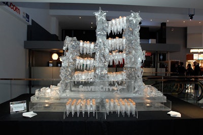 Iceculture created an ice sculpture that held clear cones with sweet-chili-and-lime-glazed shrimp.