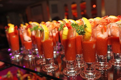The cocktail reception featured summery appetizers such as shrimp cocktail.