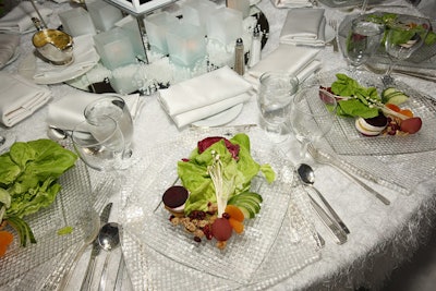 The Hilton Chicago catered a four-course dinner, which began with a napoleon of roasted beets and goat cheese.