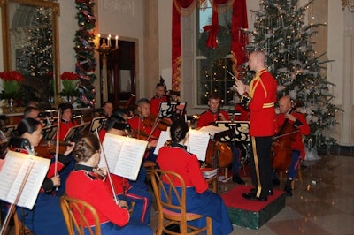 The Marine Corps band performed in the foyer.