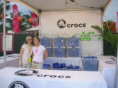 Guests at South Beach Food & Wine Festival's Burger Bash traded in their not-so-sand-friendly shoes-the party was in a tent on the beach-for a pair of Crocs, one of the event's sponsors.
