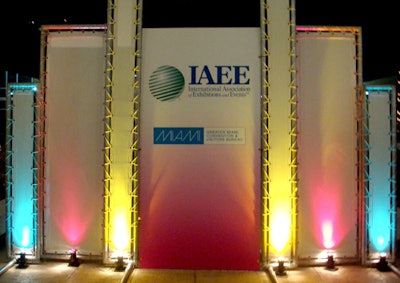 Up lit banner stands featuring the IAEE and CVB logos provided event branding and separated the entrance from the plaza.