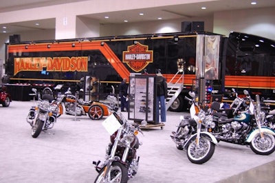 Harley-Davidson used its painted semi truck in place of a constructed display.
