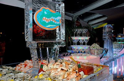 A 20-foot raw bar held two ice sculptures, each branded with the competing teams' logos, and more than 1,000 pounds of fresh seafood.