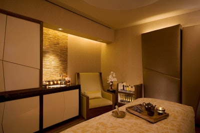 The spa has a total of 12 treatment rooms, each designed with natural materials, earthy colors, and sound proofing.