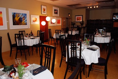 The private dining room at Karyn's Raw Cafe features free WiFi and an oversize flat-screen TV that can hook up to laptops and DVD players.