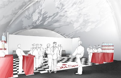 Rendering of the Old Spice Lounge designed by Event Eleven inside the ESPN tent