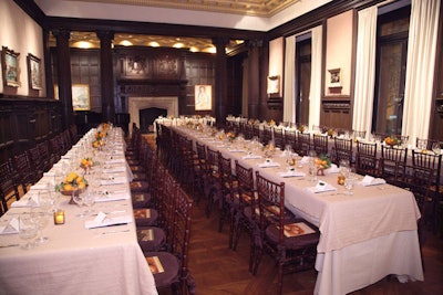 In the ornate music room of the Phillips, 90 guests were seated at three long refectory-style tables.