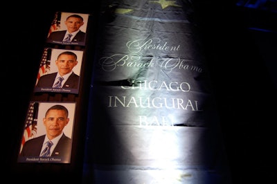 Photographs of Barack Obama decorated the interior of McCormick Place during the Chicago Inaugural Ball.