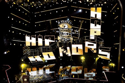For the 2008 Hip Hop Honors Awards in New York, VH1 worked with London-based production firm Stufish and Los Angeles lighting company Full Flood to design 10-foot-tall letters that spelled out the name of the show across the stage. LED panels on each letter displayed colorful, constantly changing graphics.