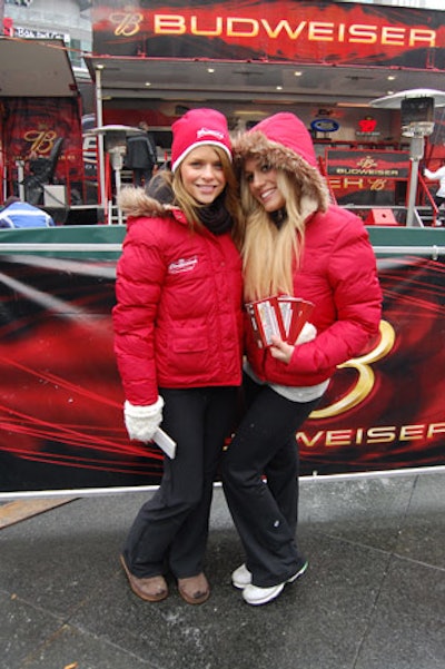 The Bud Girls, dressed in red parkas, handed out boarding passes for a chance to participate in the competition.