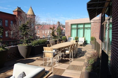 The 1,000-square-foot private terrace features a fire pit and can accommodate 40 for a cocktail reception.