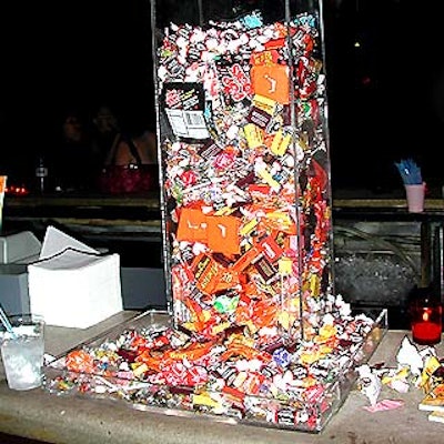 Match Catering and Eventstyles provided this Plexiglas candy chute for the alcohol-free bar at the event.