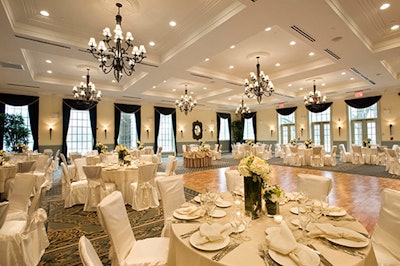 Dyker Beach's ballroom offers a dance floor and opens directly onto the outdoor patio overlooking the course.
