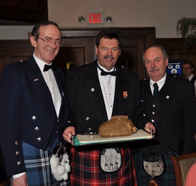 The haggis was carried onto the podium for a toast.